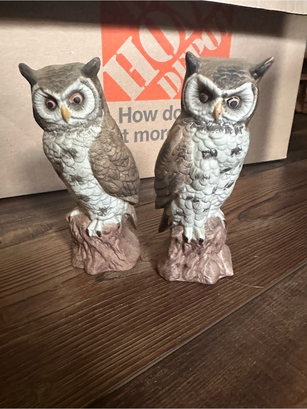 Pair of Ceramic Owl Figurines in Brown and Cream